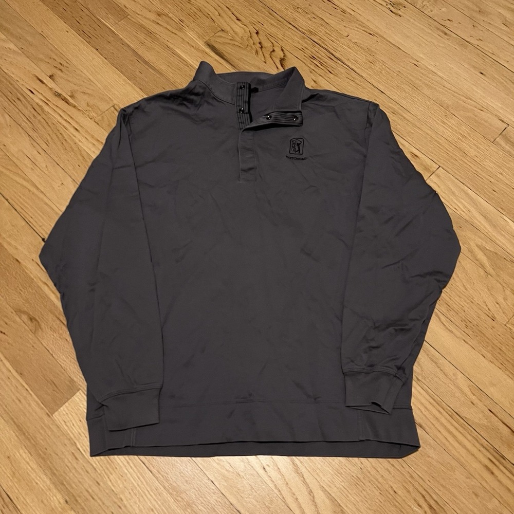 Tiger Woods TPC Potomac Nike‎ Sweater Fleece Mens XL Gray Logo Pullover 1/4 Snap